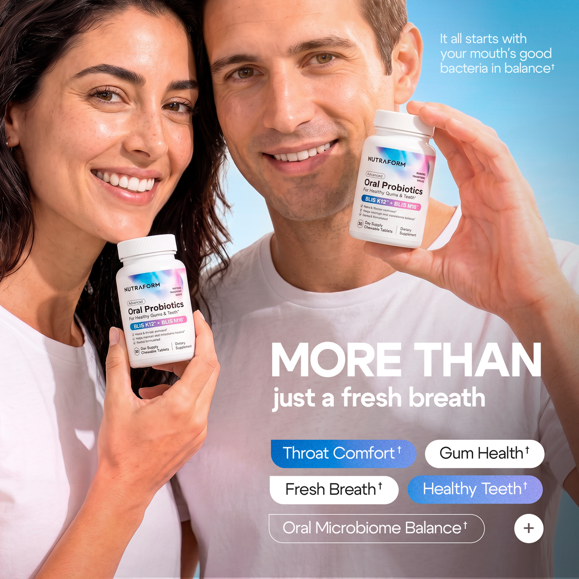 Oral Probiotics for Bad Breath Treatment for Adults, Streptococcus Salivarius K12 and M18 Dental Probiotic for Oral Health, Teeth and Gums, Dentist Formulated Sugar-Free Mint Chewables, 30 Count