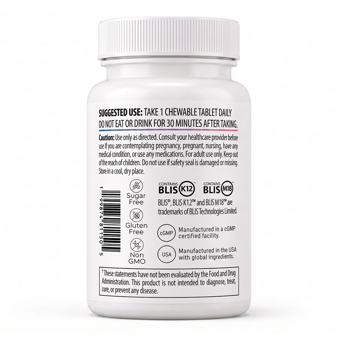 Oral Probiotics for Bad Breath Treatment for Adults, Streptococcus Salivarius K12 and M18 Dental Probiotic for Oral Health, Teeth and Gums, Dentist Formulated Sugar-Free Mint Chewables, 30 Count