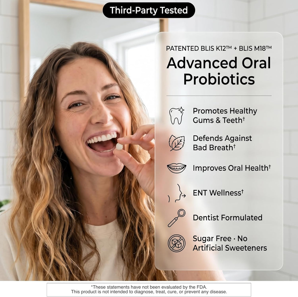 Oral Probiotics for Bad Breath Treatment for Adults, Streptococcus Salivarius K12 and M18 Dental Probiotic for Oral Health, Teeth and Gums, Dentist Formulated Sugar-Free Mint Chewables, 30 Count