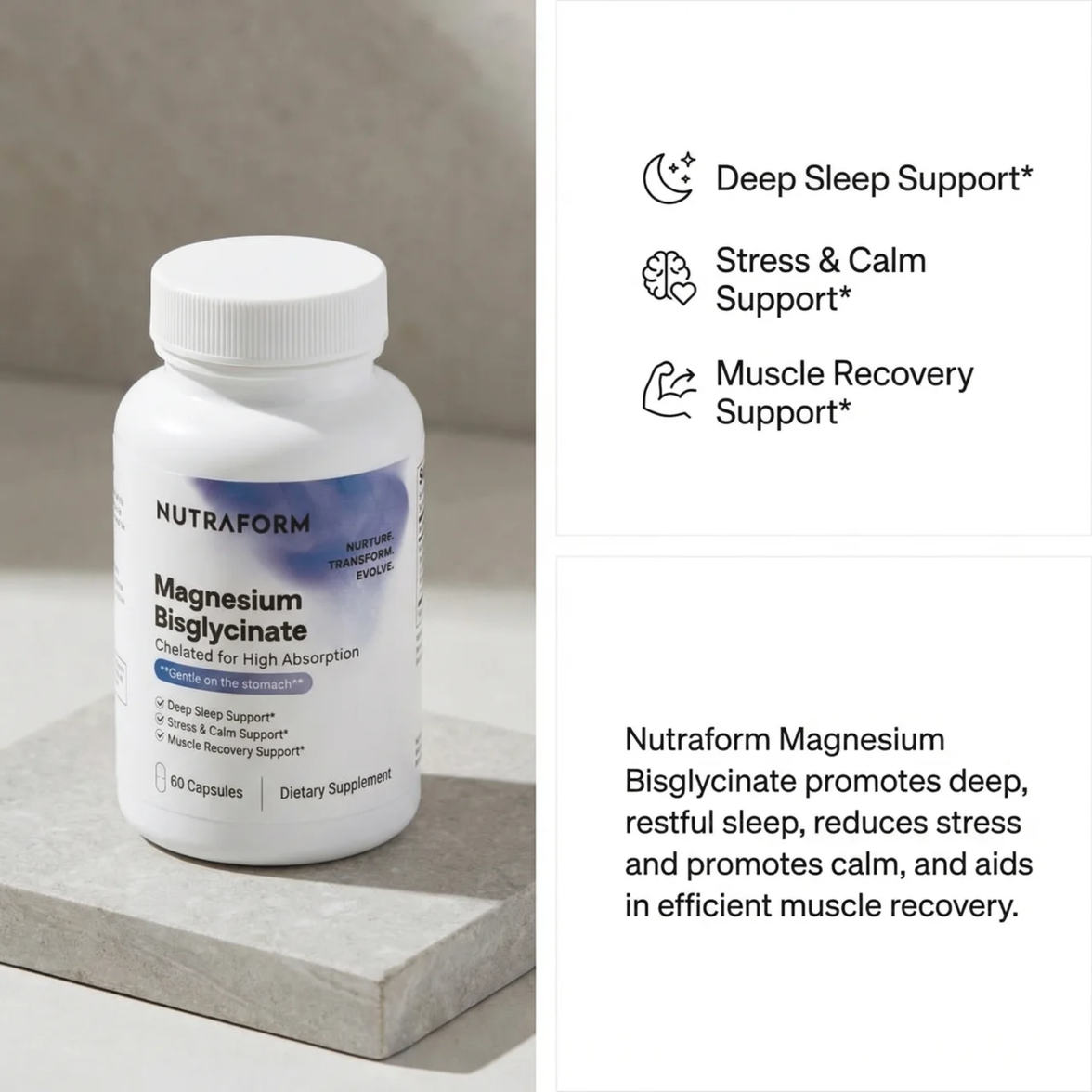 Magnesium Bisglycinate 720mg, Albion® Chelated Magnesium for Muscle & Nerve Support + Calm, High Absorption, Gentle on Stomach, Non-GMO, 60 Vegan Capsules