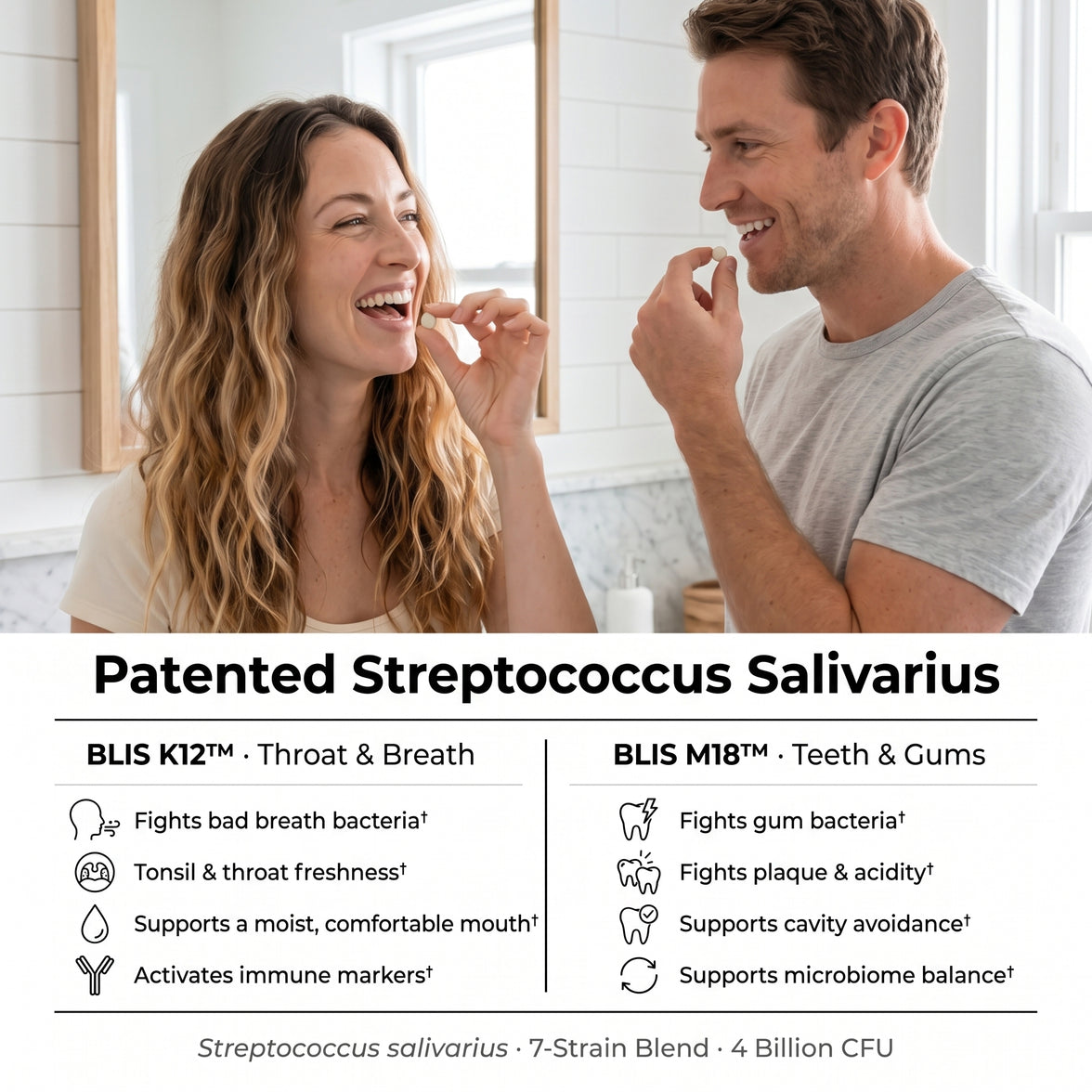 Oral Probiotics for Bad Breath Treatment for Adults, Streptococcus Salivarius K12 and M18 Dental Probiotic for Oral Health, Teeth and Gums, Dentist Formulated Sugar-Free Mint Chewables, 30 Count